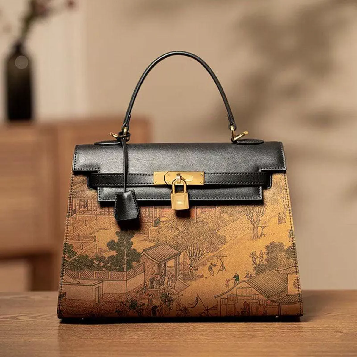 Silk Road - Fragrant Cloud Silk Chinese Painting Kelly Bag-1-1