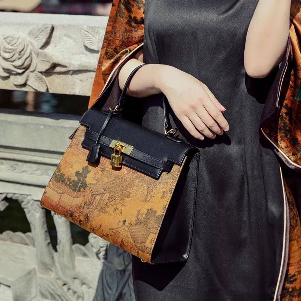 Silk Road - Fragrant Cloud Silk Chinese Painting Kelly Bag-3-3