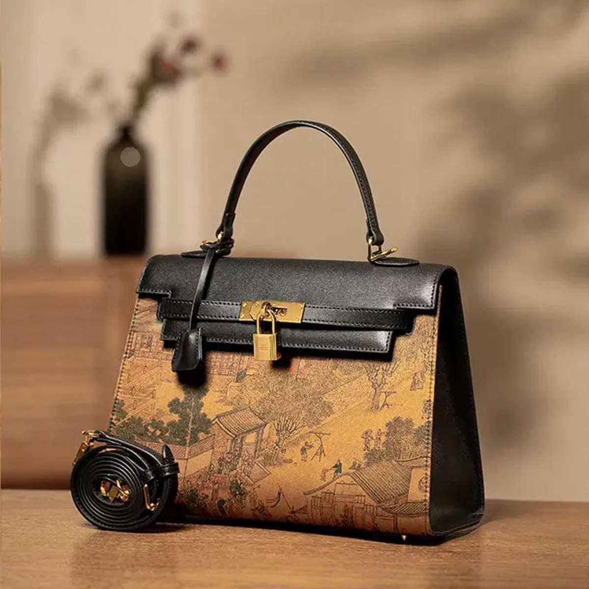 Silk Road - Fragrant Cloud Silk Chinese Painting Kelly Bag-4-4