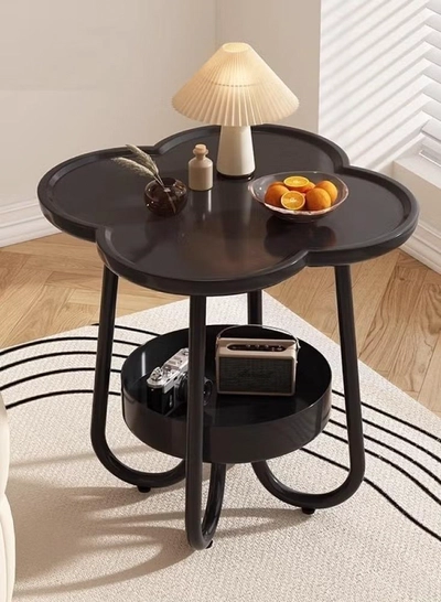 DubaiGallery Small table modern corner table two-tier bedside table Nordic oval table living room with storage shelves small coffee table side cabinet-0