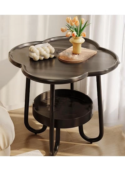 DubaiGallery Small table modern corner table two-tier bedside table Nordic oval table living room with storage shelves small coffee table side cabinet-1
