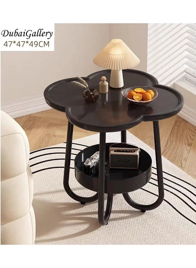 DubaiGallery Small table modern corner table two-tier bedside table Nordic oval table living room with storage shelves small coffee table side cabinet-2