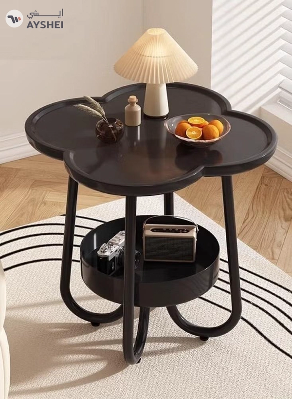 DubaiGallery Small table modern corner table two-tier bedside table Nordic oval table living room with storage shelves small coffee table side cabinet