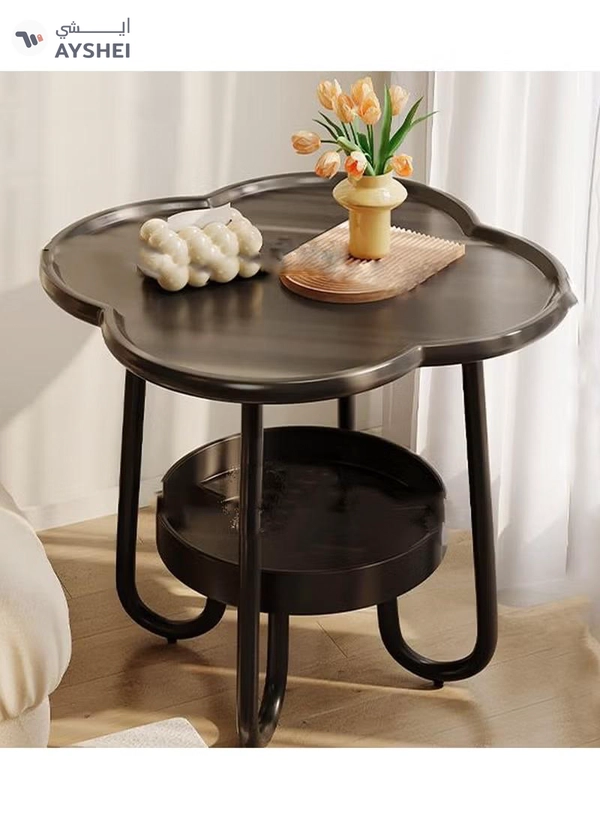 DubaiGallery Small table modern corner table two-tier bedside table Nordic oval table living room with storage shelves small coffee table side cabinet