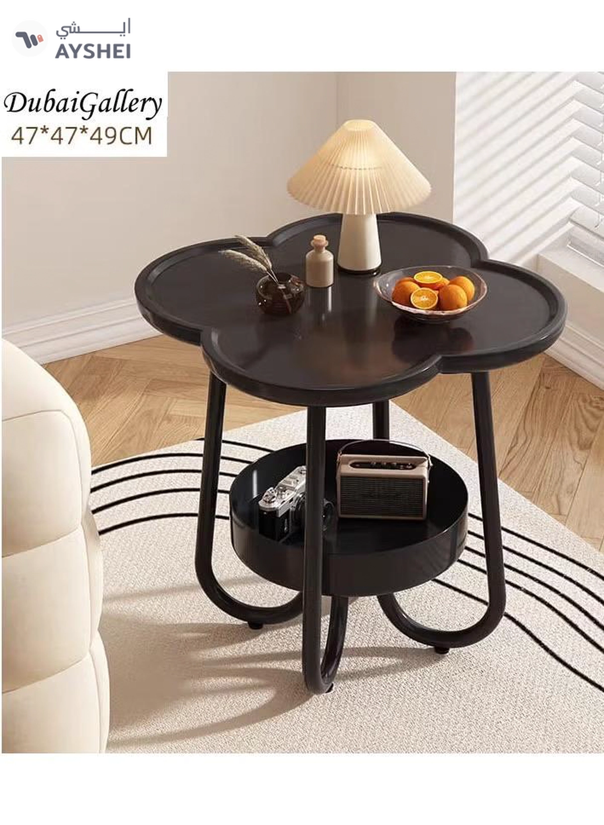 DubaiGallery Small table modern corner table two-tier bedside table Nordic oval table living room with storage shelves small coffee table side cabinet-2-2