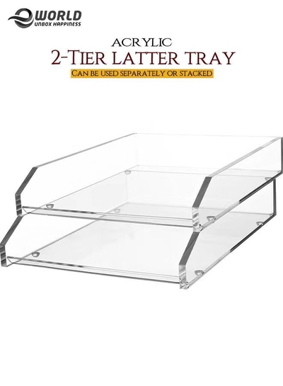 Eworld 2 Tier Clear Acrylic Magazine File Holder Document Storage Organising Stand-0