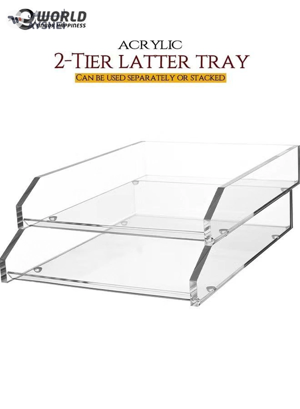 Eworld 2 Tier Clear Acrylic Magazine File Holder Document Storage Organising Stand