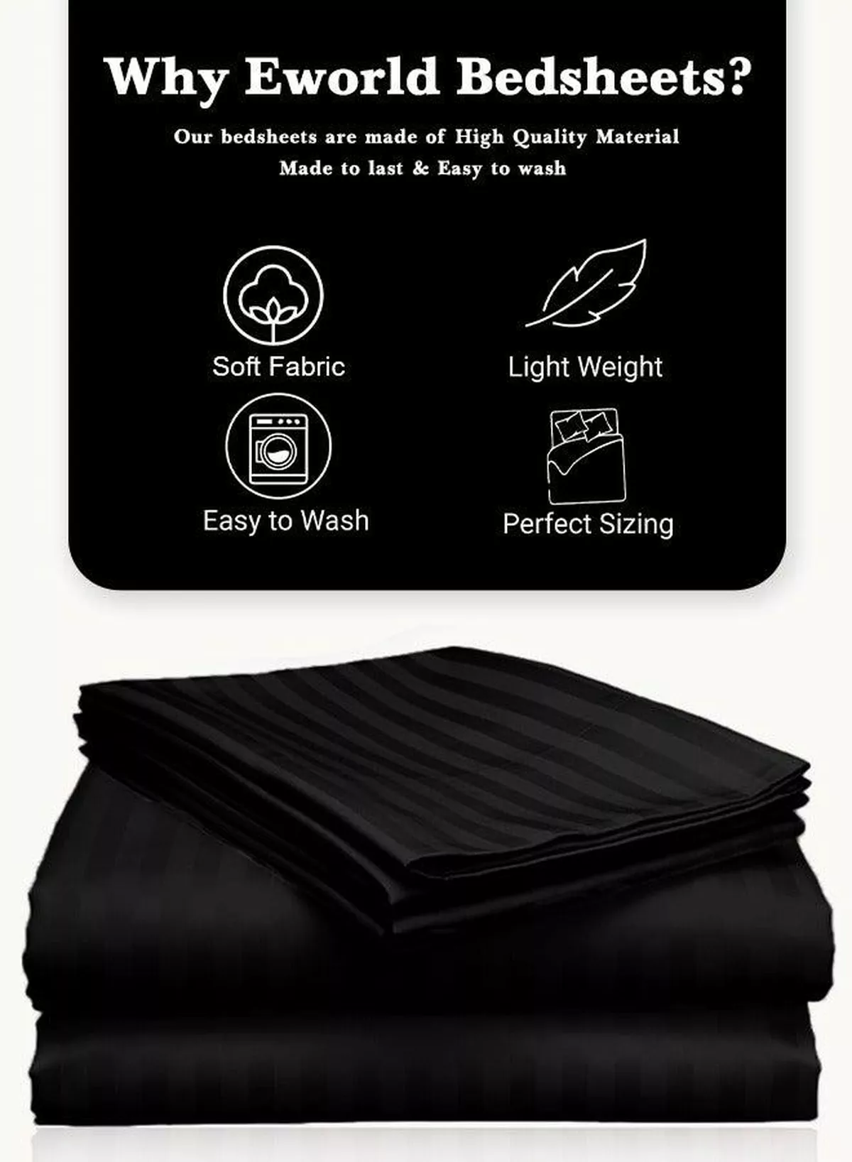 3 Piece Luxury Black Striped Bed Sheet Set with 1 Deep Pocket Fitted Sheet and 2 Pillowcases for Hotel and Home Crafted from Ultra Soft and Breathable Microfiber for Year-Round Comfort, (Single/Double)-2-2