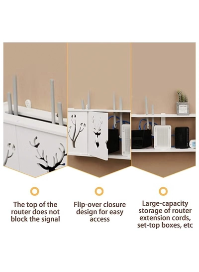 Eworld Stylish Wall-Mounted Router Rack for Wi-Fi Router, Set-Top Box, Light Cat Box, and More-6