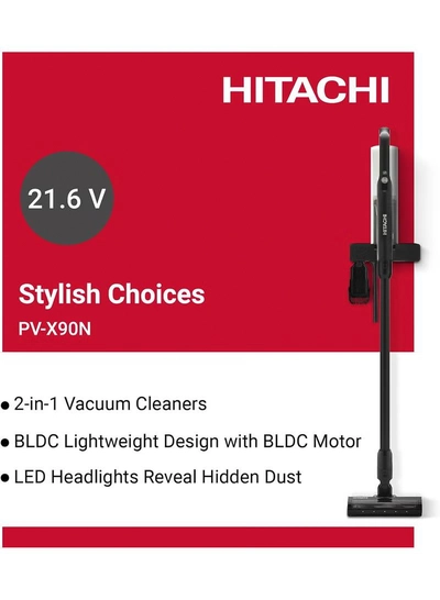 HITACHI Vacuum Cleaner Powerful Household Cordless Vacuum with versatile and low-noise 40Mins Runtime, Handheld Vacuum for Home Carpet, Floor, Stick Vacuum Cleaner,1 Year Warranty 250 W PV-X90NPWH White-1