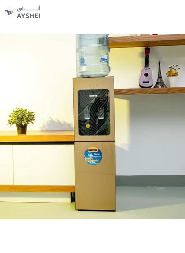 GEEPAS Top Loaded Water Dispenser with Refrigerator - High-Quality Food Grade Stainless Steel Tank Non-Dust Adhesive Prevents Bacteria | 2 Taps -Hot Or Cold, No Water Leakage, Low Cost | Easy to Install | Ideal for Home Office & More GWD8363 Silver/Black/Yellow