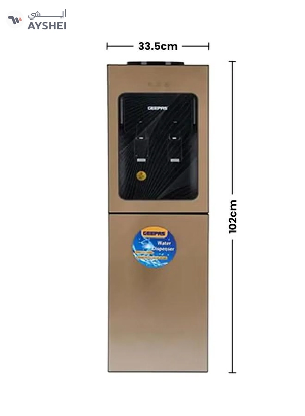 GEEPAS Top Loaded Water Dispenser with Refrigerator - High-Quality Food Grade Stainless Steel Tank Non-Dust Adhesive Prevents Bacteria | 2 Taps -Hot Or Cold, No Water Leakage, Low Cost | Easy to Install | Ideal for Home Office & More GWD8363 Silver/Black/Yellow