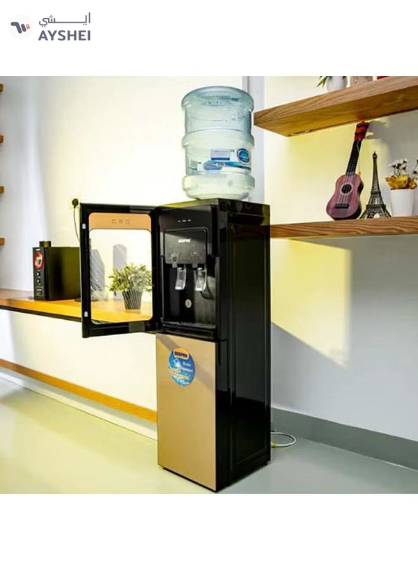 GEEPAS Top Loaded Water Dispenser with Refrigerator - High-Quality Food Grade Stainless Steel Tank Non-Dust Adhesive Prevents Bacteria | 2 Taps -Hot Or Cold, No Water Leakage, Low Cost | Easy to Install | Ideal for Home Office & More GWD8363 Silver/Black/Yellow