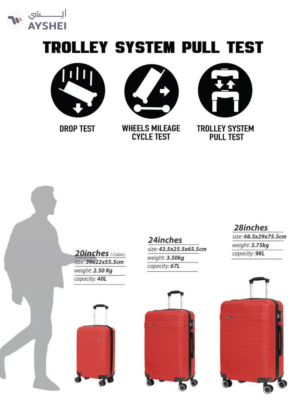 PARAJOHN Medium 24-Inch ABS Lightweight Hardshell Luggage Trolley | carrying 20kg 4-Wheel Spinner Suitcase Red-5-5
