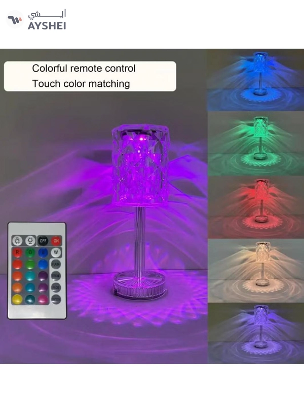 Yuwell 16 Colors RGB Crystal Table Lamp Diamond Lamp Multi-Color Remote Control Touch Table Light USB Charging Romantic Acrylic LED Night Light Modern Home Decoration