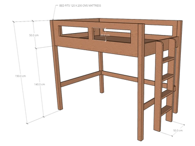Elgo Loft Bed, fits 120x 200 cms Mattress-2