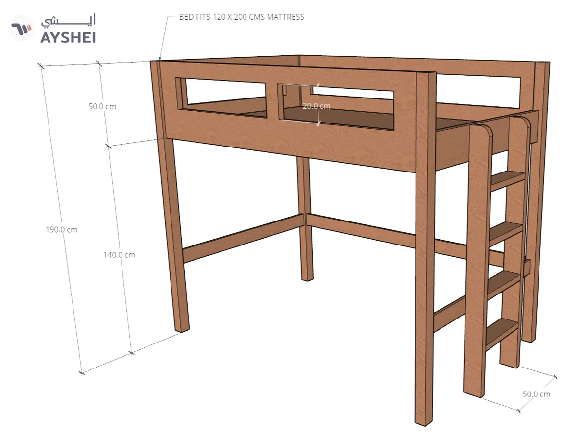 Elgo Loft Bed, fits 120x 200 cms Mattress-2-2