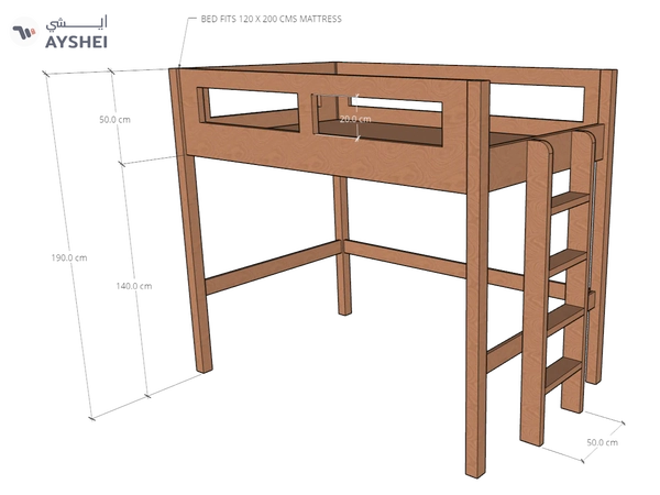 Elgo Loft Bed, fits 120x 200 cms Mattress
