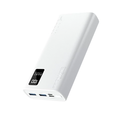 PROMATE 20000 mAh Bolt Compact Smart Charging Power Bank With Dual USB-A & USB-C Output 10W White-0