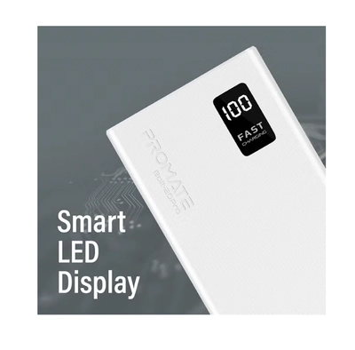 PROMATE 20000 mAh Bolt Compact Smart Charging Power Bank With Dual USB-A & USB-C Output 10W White-7