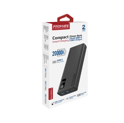 PROMATE 20000 mAh Bolt Compact Smart Charging Power Bank With Dual USB-A & USB-C Output 10W White-8