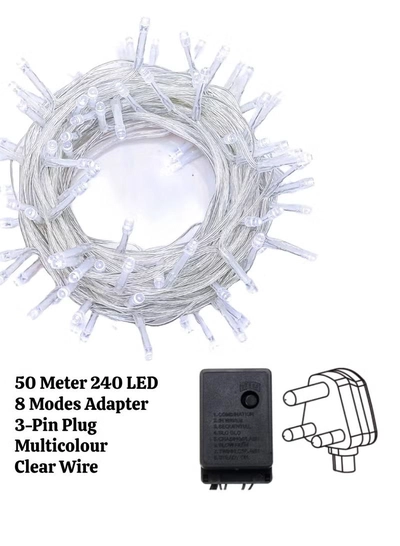 Yuwell 50 Meter 240 LED String Lights Decoration Lights RGB Light 8 Modes Led Light Clear Wire For Home Decorations Ramadan Lights Indoor & Outdoor Decoration Ramadan Decoration Light Diwali Lights Curtain Lights With 3-Pin Uk Plug-1