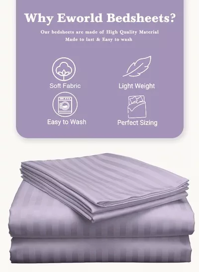 3 Piece Super King Lilac Striped Bed Sheet Set – Ultra-Soft Microfiber Striped Sheet & 2 Pillowcases, Breathable Luxury Bedding for Home & Hotel Use-1