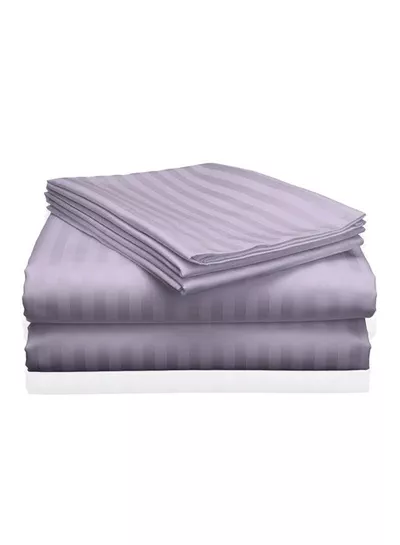3 Piece Super King Lilac Striped Bed Sheet Set – Ultra-Soft Microfiber Striped Sheet & 2 Pillowcases, Breathable Luxury Bedding for Home & Hotel Use-3