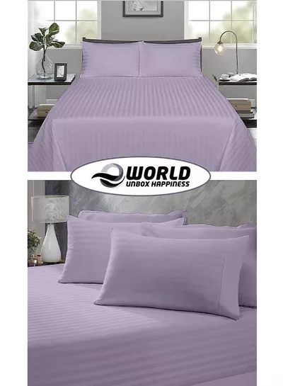3 Piece Super King Lilac Striped Bed Sheet Set – Ultra-Soft Microfiber Striped Sheet & 2 Pillowcases, Breathable Luxury Bedding for Home & Hotel Use-4