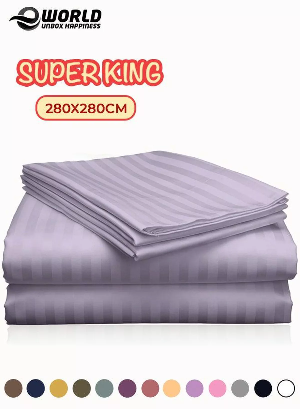 3 Piece Super King Lilac Striped Bed Sheet Set – Ultra-Soft Microfiber Striped Sheet & 2 Pillowcases, Breathable Luxury Bedding for Home & Hotel Use