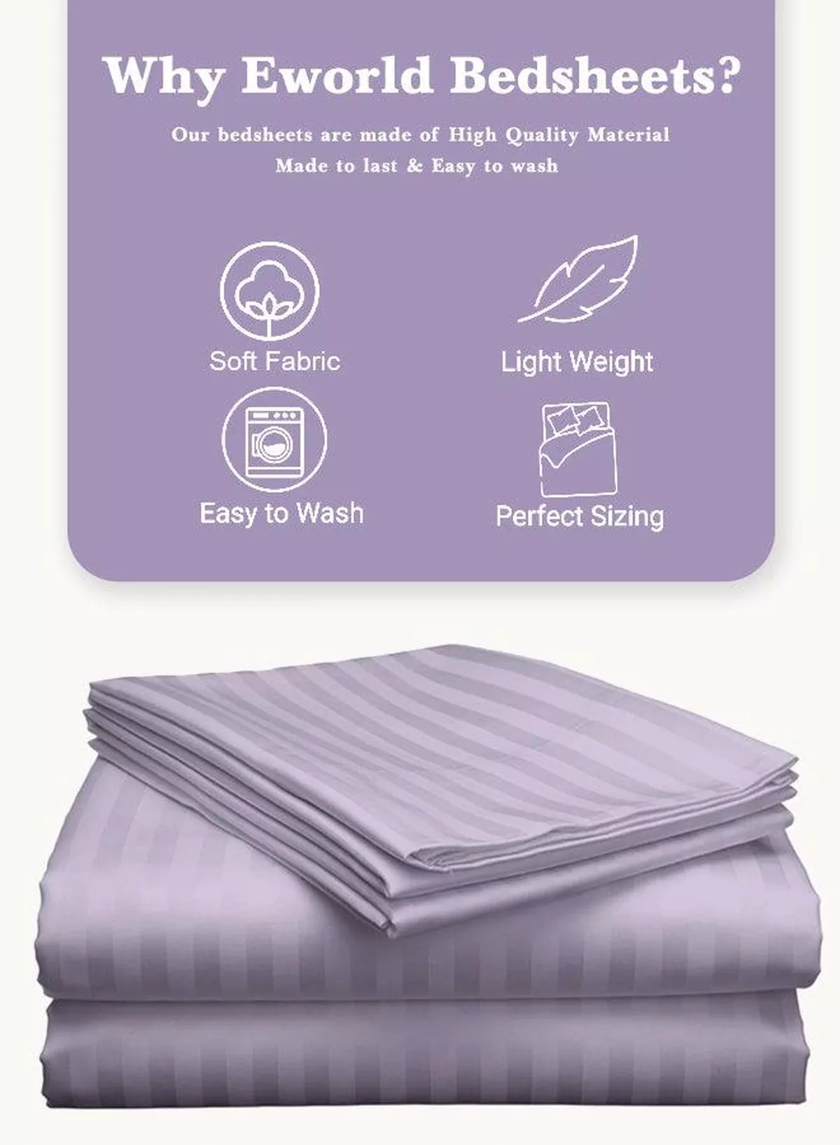 3 Piece Super King Lilac Striped Bed Sheet Set – Ultra-Soft Microfiber Striped Sheet & 2 Pillowcases, Breathable Luxury Bedding for Home & Hotel Use-1-1