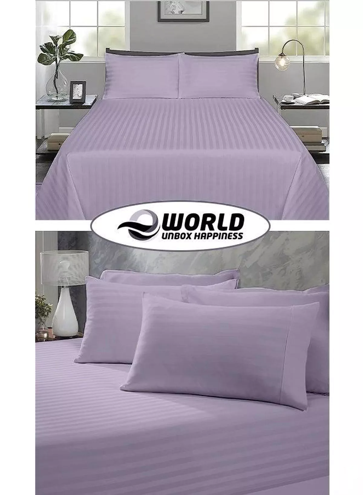 3 Piece Super King Lilac Striped Bed Sheet Set – Ultra-Soft Microfiber Striped Sheet & 2 Pillowcases, Breathable Luxury Bedding for Home & Hotel Use-4-4
