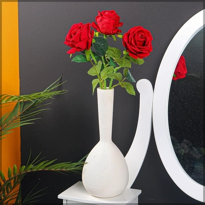 Yatai Artificial Single Red Rose 3 pcs, Nature Look Red Roses for Bouquet Filling-0