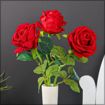 Yatai Artificial Single Red Rose 3 pcs, Nature Look Red Roses for Bouquet Filling-3