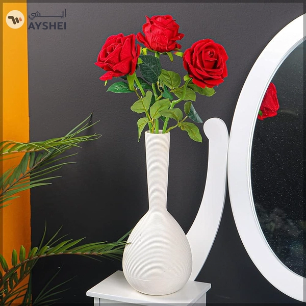 Yatai Artificial Single Red Rose 3 pcs, Nature Look Red Roses for Bouquet Filling