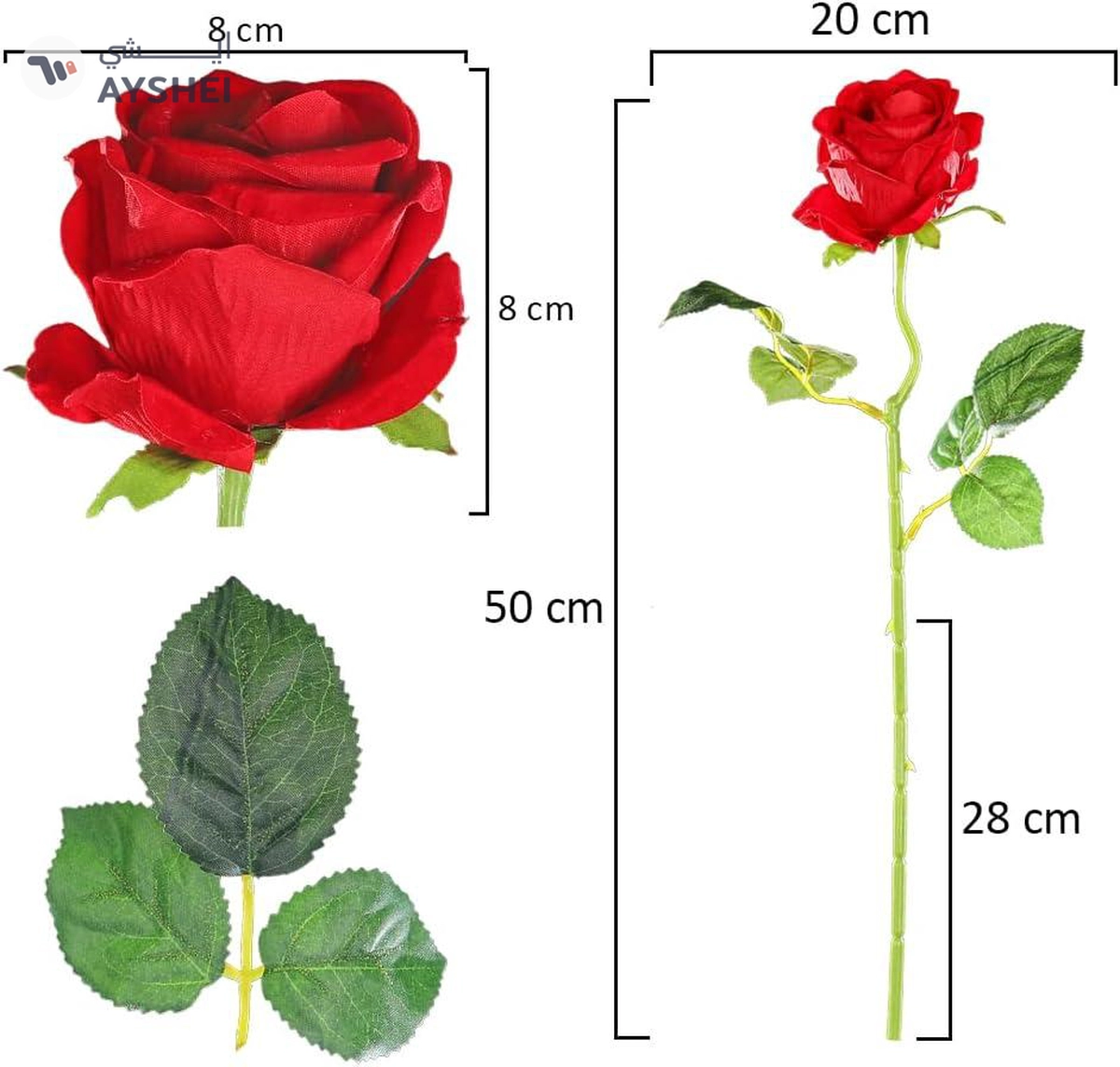 Yatai Artificial Single Red Rose 3 pcs, Nature Look Red Roses for Bouquet Filling-2-2