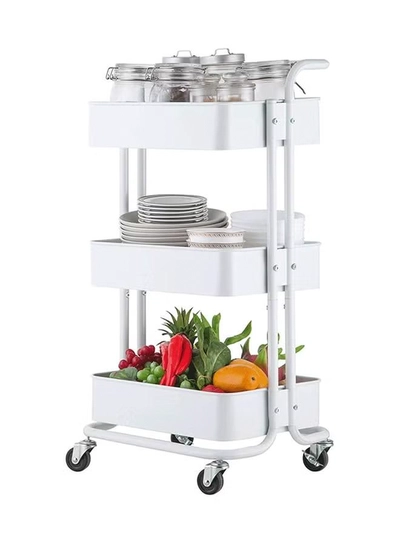 Roman Gifts 3 Tier Trolley Storage Cart With Wheels Pearl White 43.5x33x87cm-2