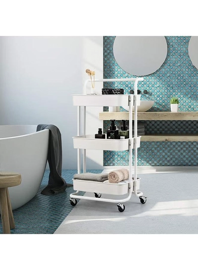 Roman Gifts 3 Tier Trolley Storage Cart With Wheels Pearl White 43.5x33x87cm-1