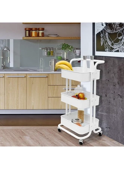 Roman Gifts 3 Tier Trolley Storage Cart With Wheels Pearl White 43.5x33x87cm-6