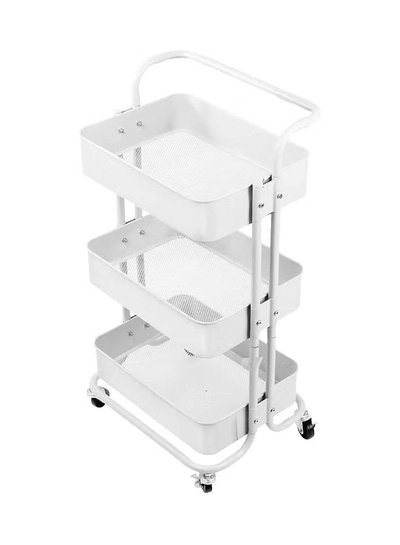 Roman Gifts 3 Tier Trolley Storage Cart With Wheels Pearl White 43.5x33x87cm-0
