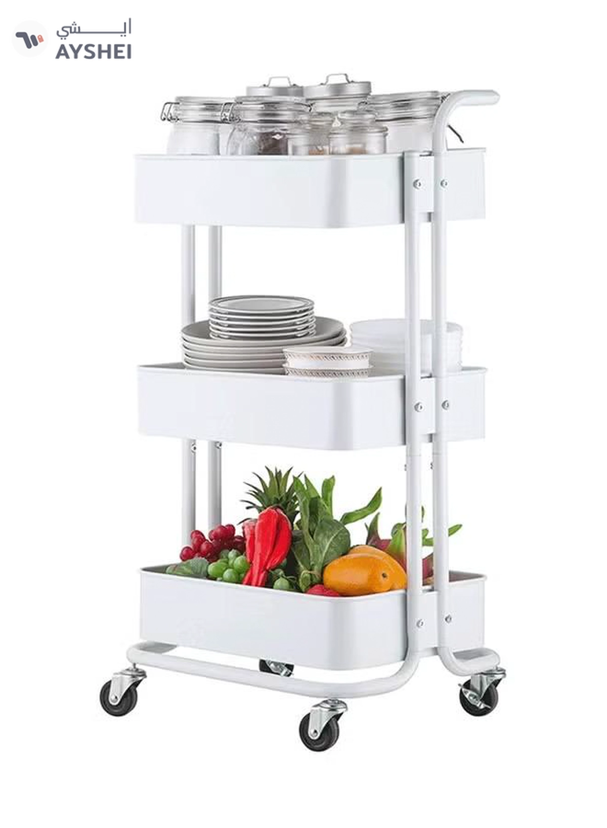 Roman Gifts 3 Tier Trolley Storage Cart With Wheels Pearl White 43.5x33x87cm-2-2