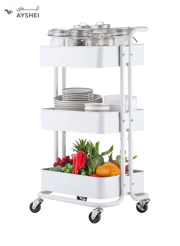 Roman Gifts 3 Tier Trolley Storage Cart With Wheels Pearl White 43.5x33x87cm