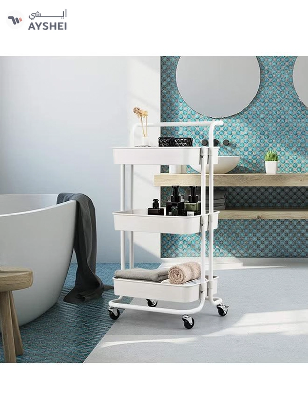 Roman Gifts 3 Tier Trolley Storage Cart With Wheels Pearl White 43.5x33x87cm
