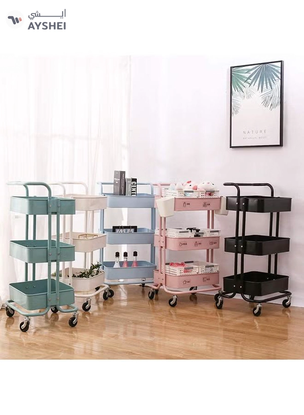 Roman Gifts 3 Tier Trolley Storage Cart With Wheels Pearl White 43.5x33x87cm