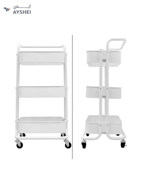 Roman Gifts 3 Tier Trolley Storage Cart With Wheels Pearl White 43.5x33x87cm