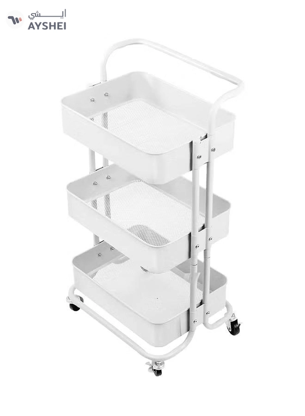 Roman Gifts 3 Tier Trolley Storage Cart With Wheels Pearl White 43.5x33x87cm