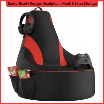 Premium Filled Gaming Bean Bag Chair – High-Back Quilted Seat, Side Pockets, Headphone Hanger & Water-Repellent Fabric – Ergonomic Support for Gaming, Lounge & Movie Nights-3