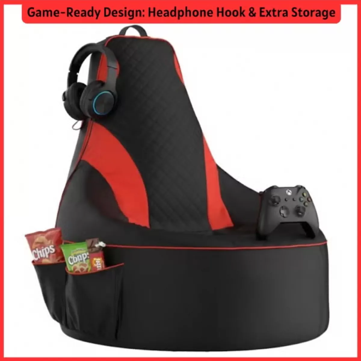 Premium Filled Gaming Bean Bag Chair – High-Back Quilted Seat, Side Pockets, Headphone Hanger & Water-Repellent Fabric – Ergonomic Support for Gaming, Lounge & Movie Nights-3-3