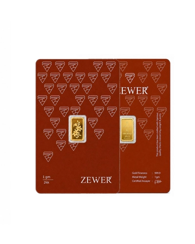 Zewer 1g 24K 999.9 Fine Gold Bar with Floral Design-2