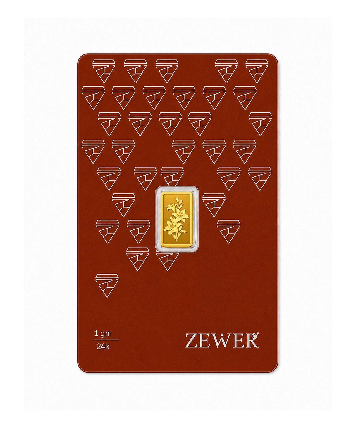 Zewer 1g 24K 999.9 Fine Gold Bar with Floral Design